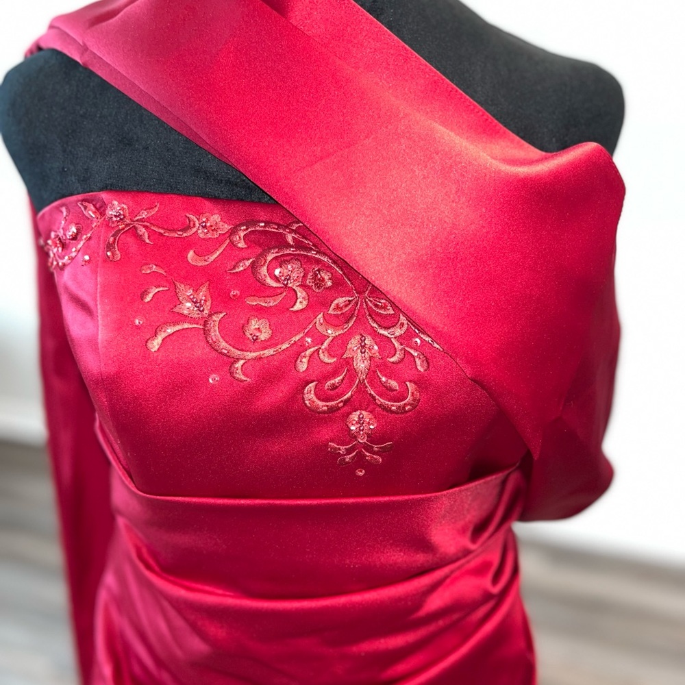 David's Bridal One Shoulder Red Dress